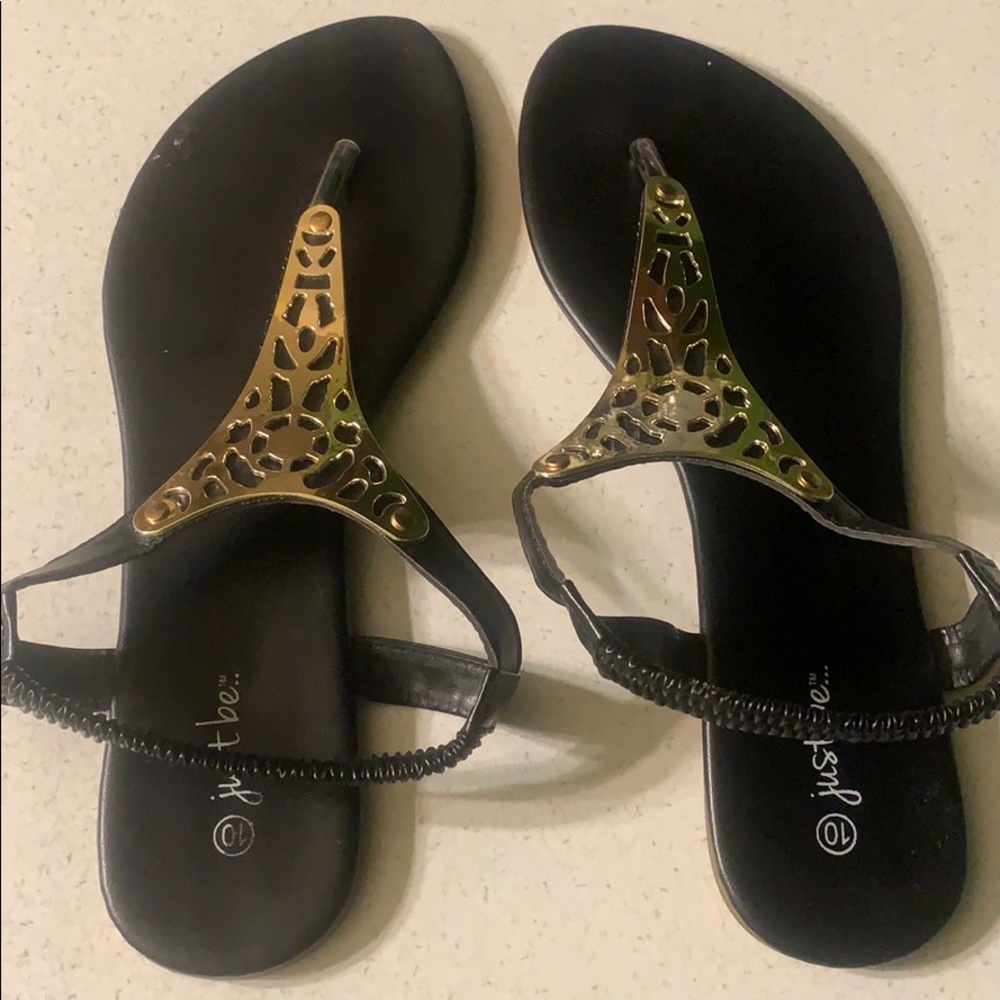 Black and Gold flat sandals